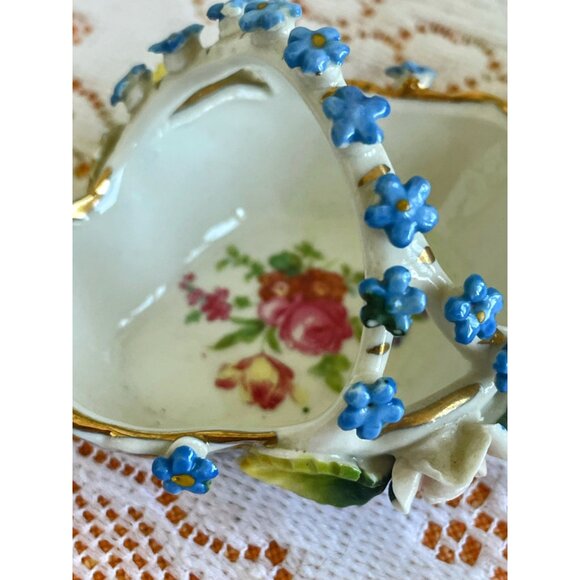 Antique 2 Porcelain Rose & Forget Me Nots Trinket Basket Elfinware Floral German - Picture 11 of 15